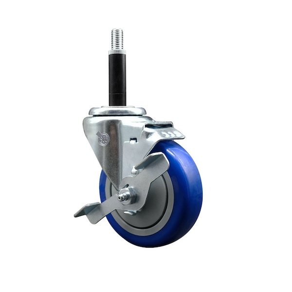 4'' Blue Poly Swivel 3/4'' Expanding Stem Caster with Brake
